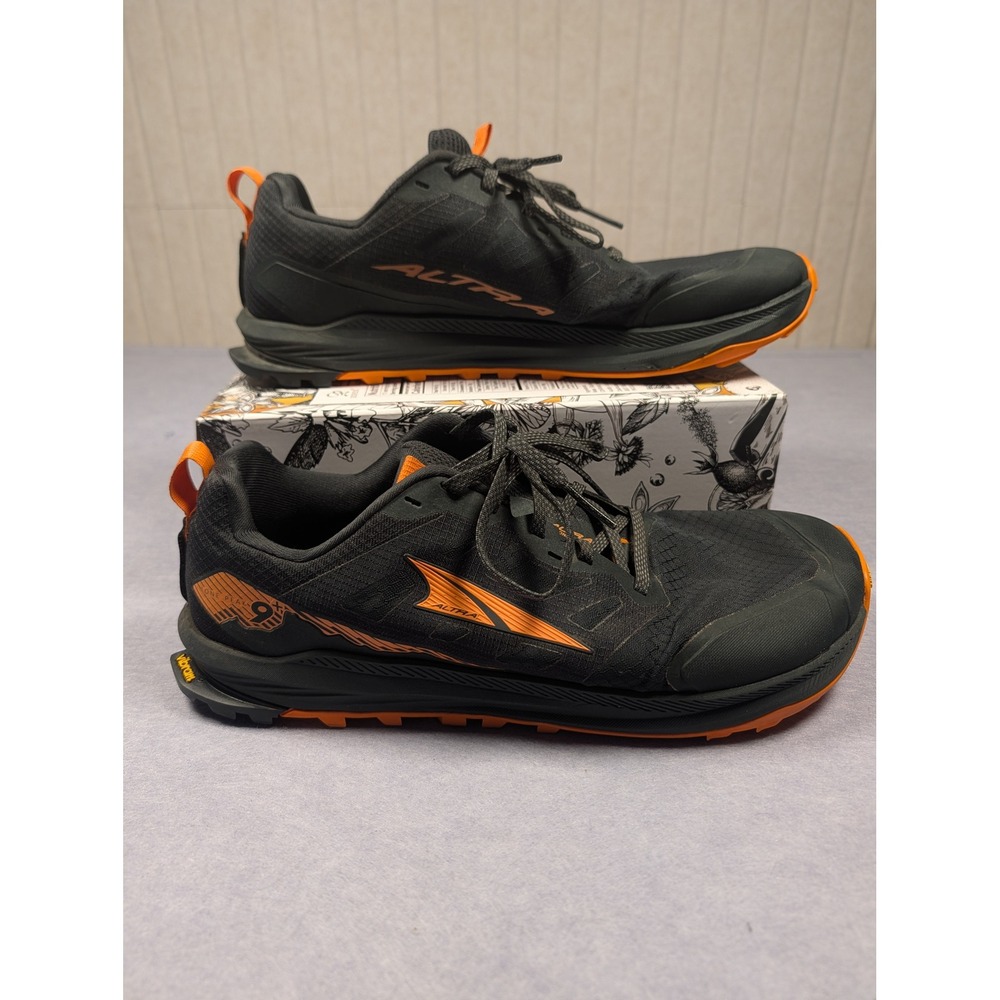 Altra Lone Peak 9 Trail Running Shoes Mens 12 Black Orange Vibram Excellent